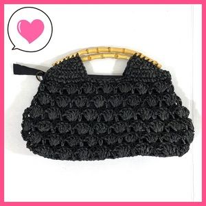 Black crochet bamboo bag purse